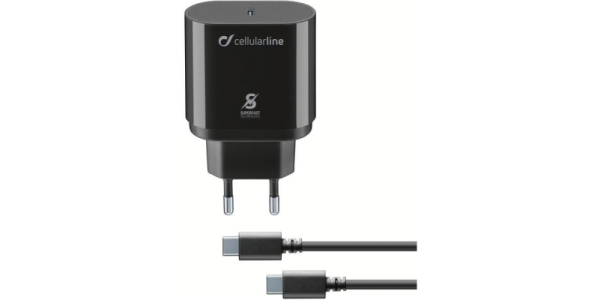 Reiselader-Set 25W USB Type-C inkl. Kabel für Samsung Type-C, Schwarz, Cellularline,