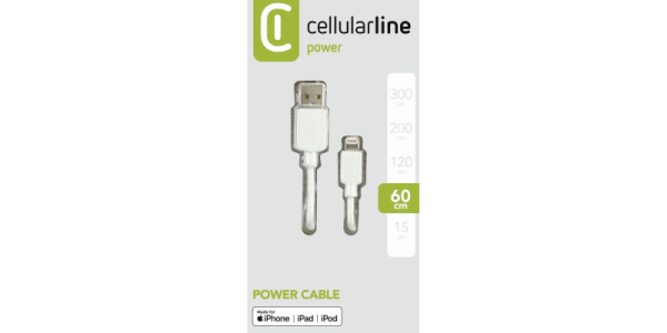 Cellularline, Lade- und Datenkabel 60cm USB Type-A auf Apple Lightning, Weiss
